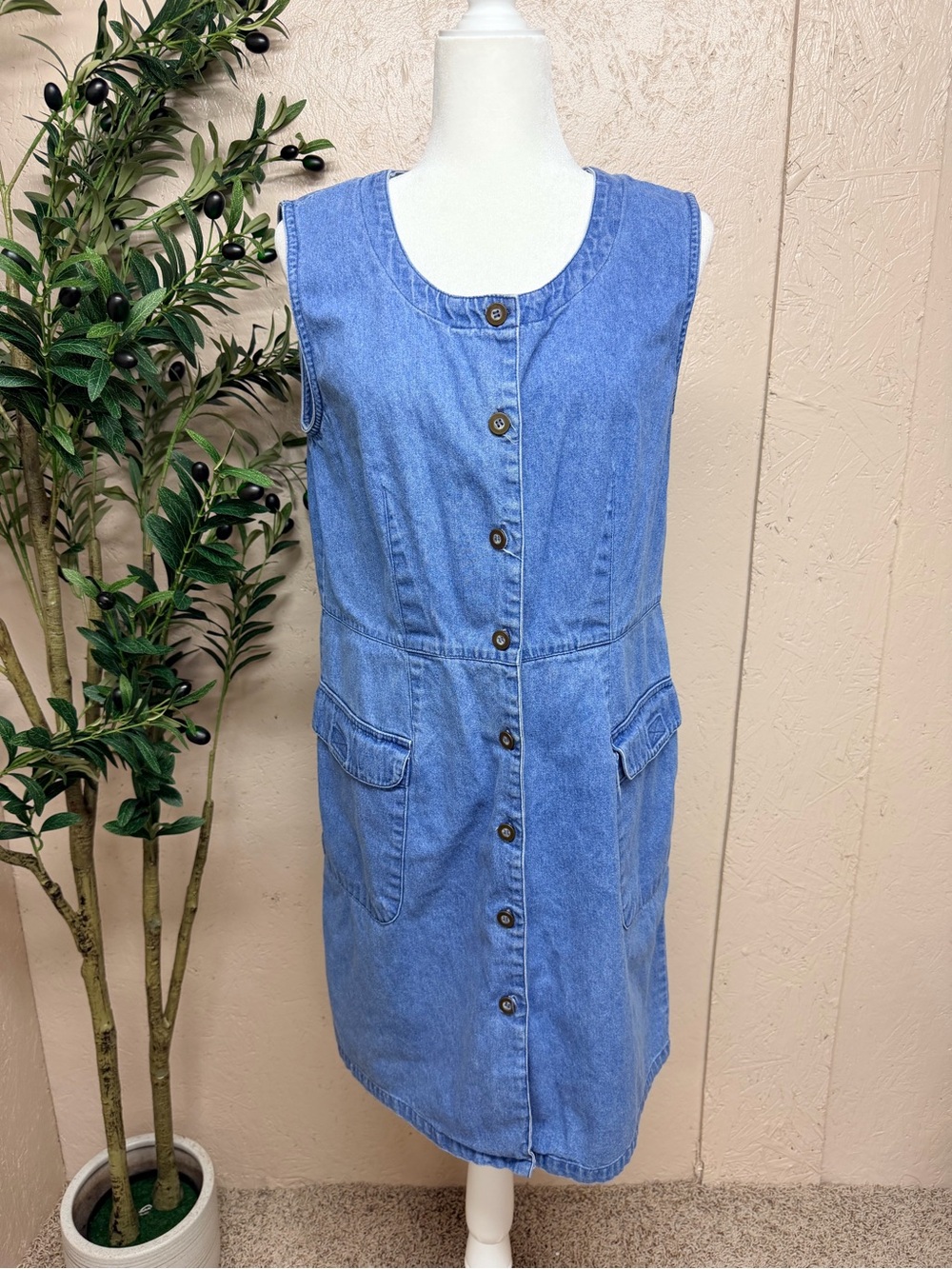 Sleeveless Light Blue Denim Button-Front Mini Dress